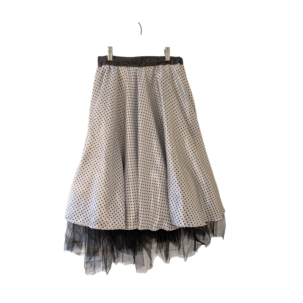 Girls Polka Dot Tulle Hem Skirt - White/Black